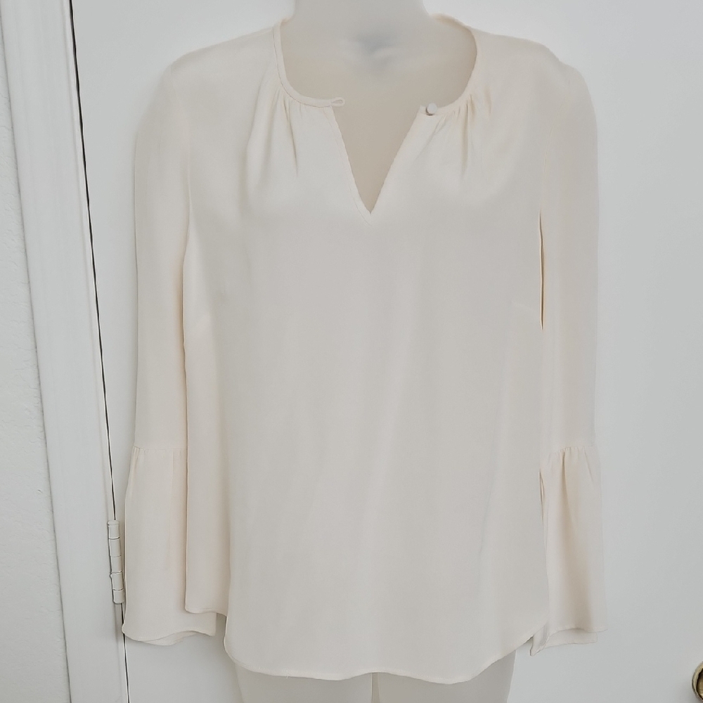 NWT J. Crew Silk Cream Relaxed Blouse Long Bell Sleeves